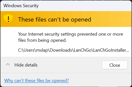 Windows SmartScreen installation warning